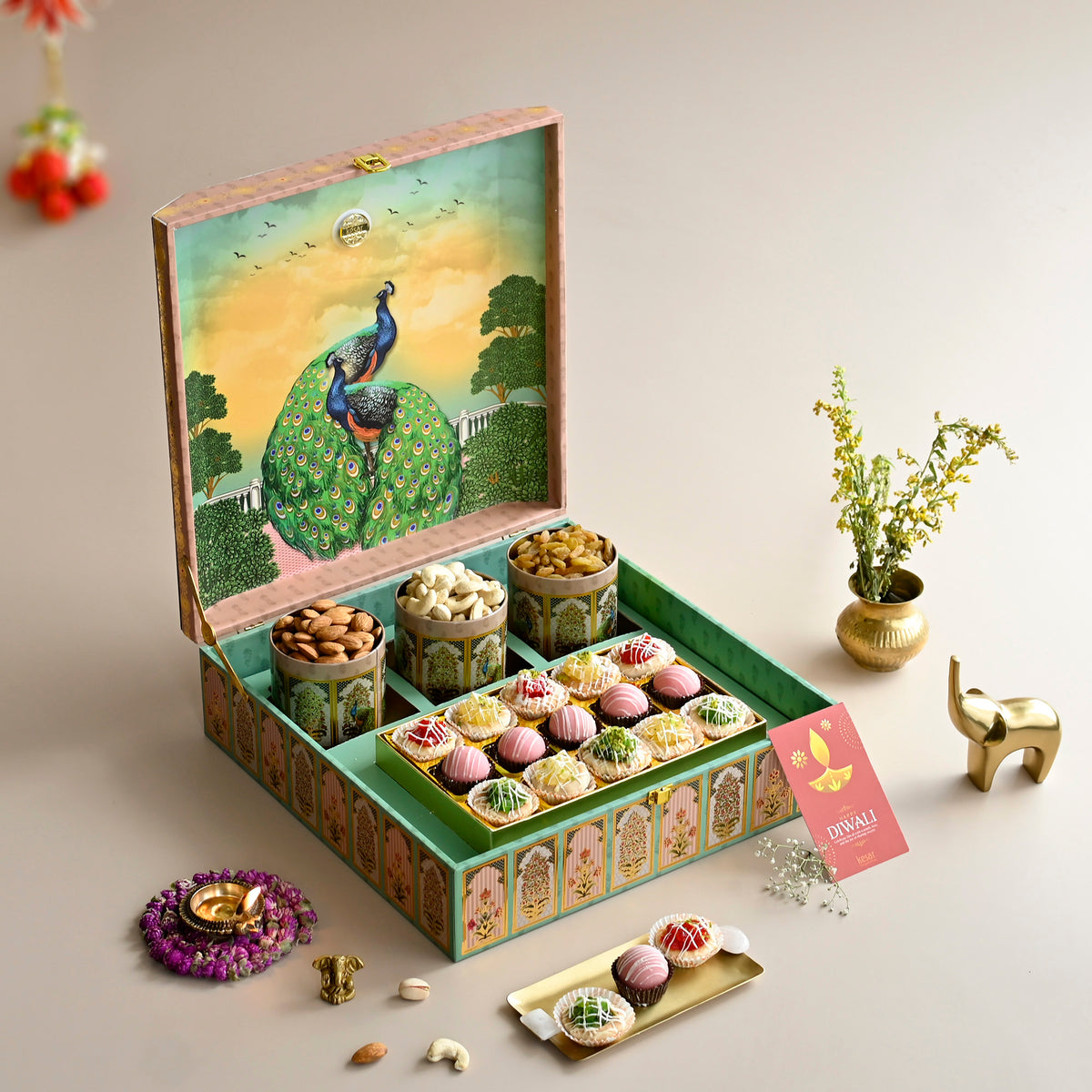 Peacock Paradise Diwali Mithai & Dry Fruit Box
