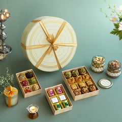 The Ivory and Gold Rose Sweet and Dryfruit Gift Hamper
