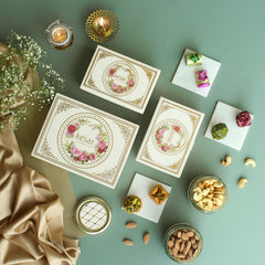 The Ivory and Gold Rose Sweet and Dryfruit Gift Hamper
