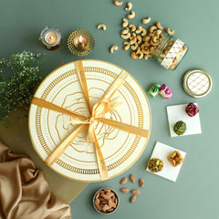 The Ivory and Gold Rose Sweet and Dryfruit Gift Hamper
