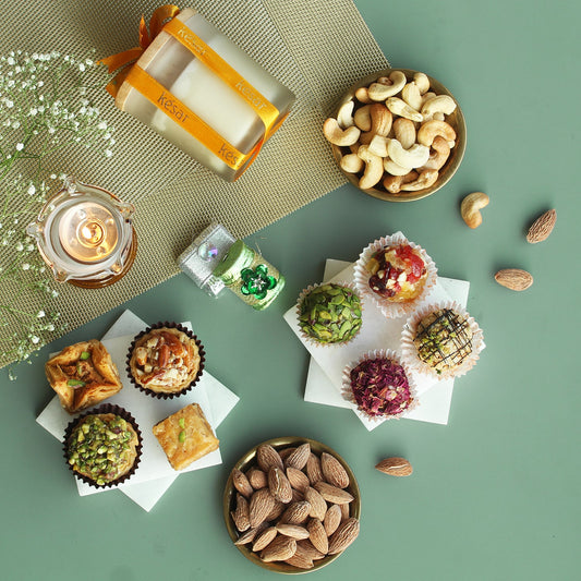 The Ivory and Gold Rose Sweet and Dryfruit Gift Hamper