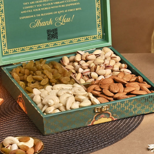 ⁠Majestic Peacock dryfruit gift box