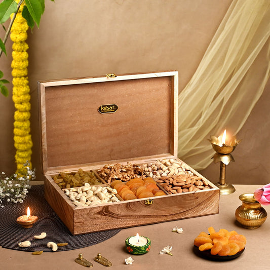 ⁠Classic Mewar Mango Wood Dryfruit Gift box