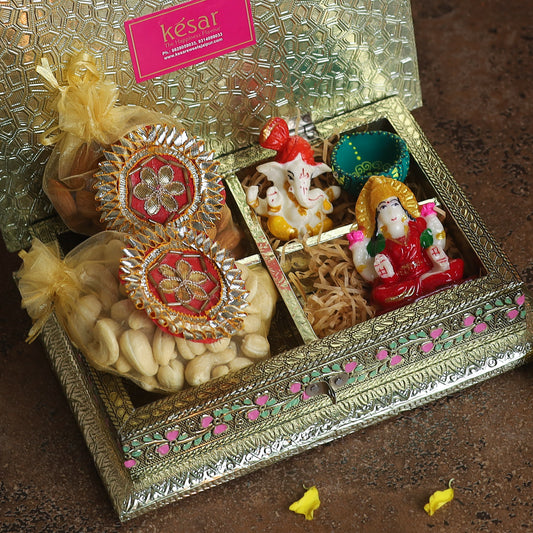 Dancing Peacock Metal Dryfruit Gift Box