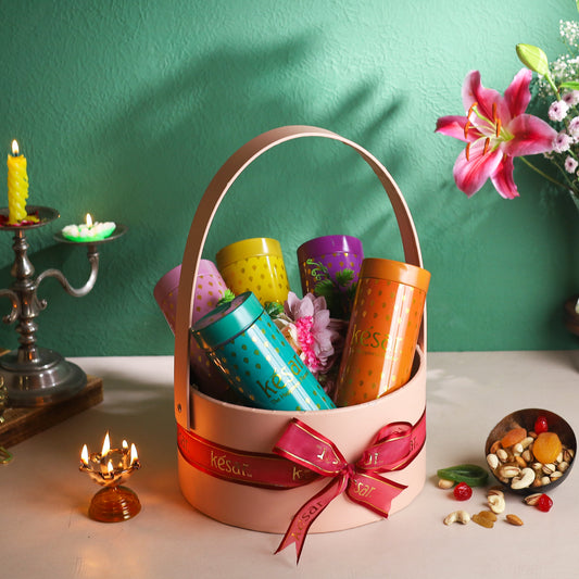 Coral Luxury leather Dryfruit Basket