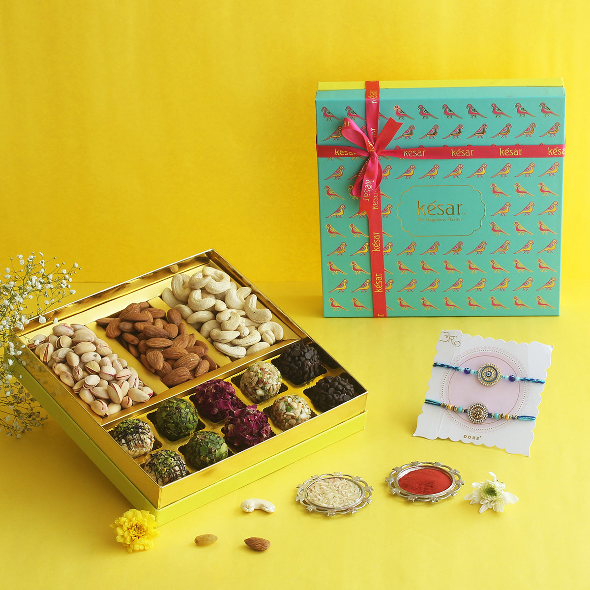 ⁠THE HAPPINESS GOURMET LADOO AND DRYFRUIT RAKHI GIFT BOX