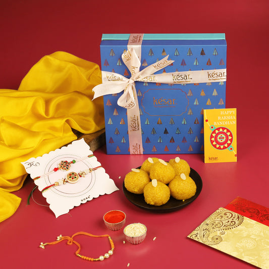 Motichoor Laddoo with Rajputana Rakhi Set