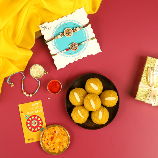 Motichoor Laddoo with Rajputana Rakhi Set