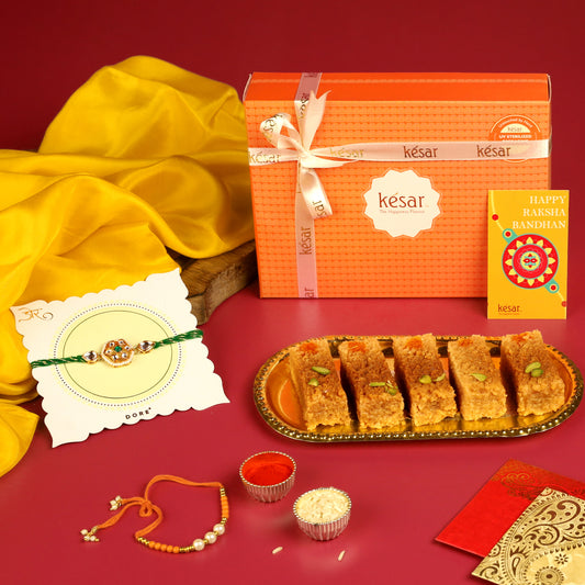 Milk Cake Alwar Mawa with Kundan Rakhi Set