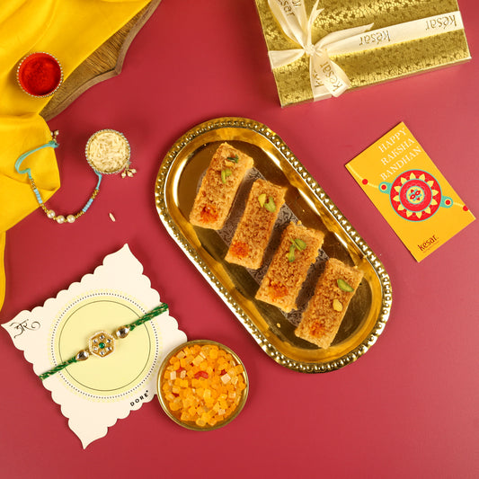 Milk Cake Alwar Mawa with Kundan Rakhi Set