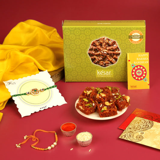 Punjab Famous Dodha Barfi with Kundan Rakhi Set