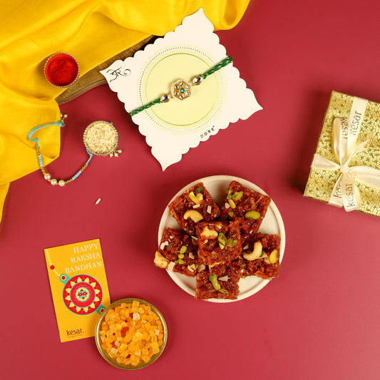 Punjab Famous Dodha Barfi with Kundan Rakhi Set