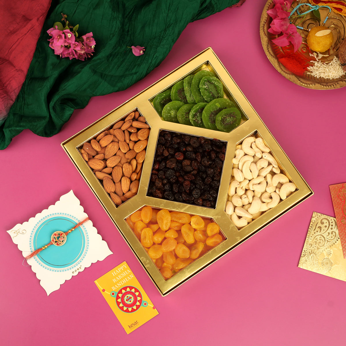 Meraaki Special Fruit and Nut Gift box with Flower Rahi