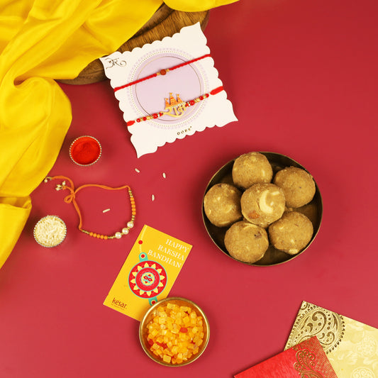 Panjeeri Badam Laddoo in a Festive Box with Flower Rakhi