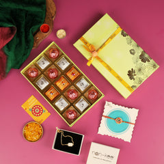 Handmade Chocolates with Pearl Bracelet and Flower Rakhi