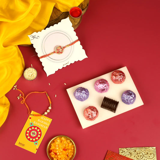 Handmade Chocolates with Pearl Bracelet and Flower Rakhi