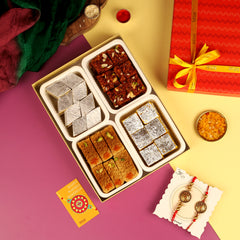 Indian Classic Mithai Box with Bhaiya Bhabhi Rakhi Set