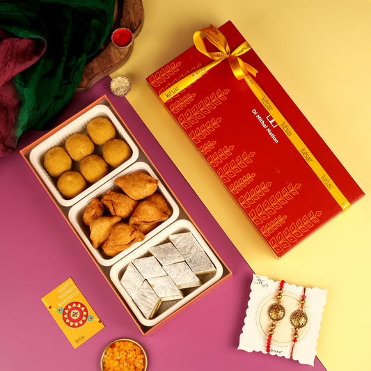 Mithai Namkeen Combo with Bhaiya Bhabhi Rakhi Set