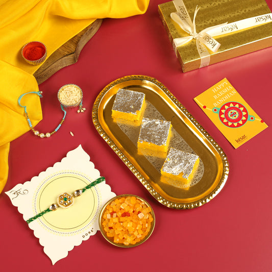 Moong Dal Barfi with Kundan Rakhi Set
