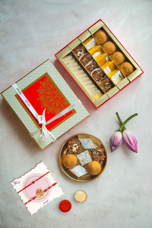 Desi Indian Mithai Box with 2 Rakhis