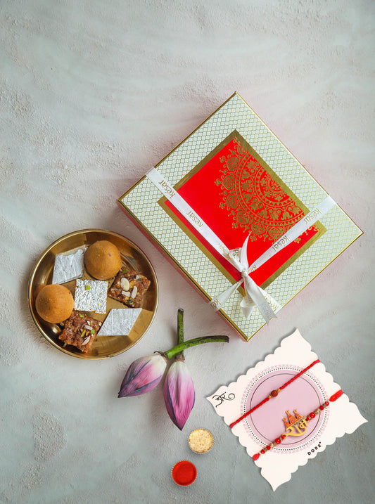 Desi Indian Mithai Box with 2 Rakhis