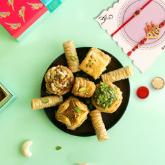 Assorted Baklava Delight Gift Box With 2 Rakhis