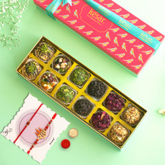Artisanal Premium Assorted Laddoo 12 pcs in a Fancy Gift Box With 2 Rakhis