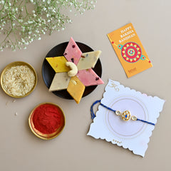 Assorted Kaju Katli in Tin Box with Royal Rakhi