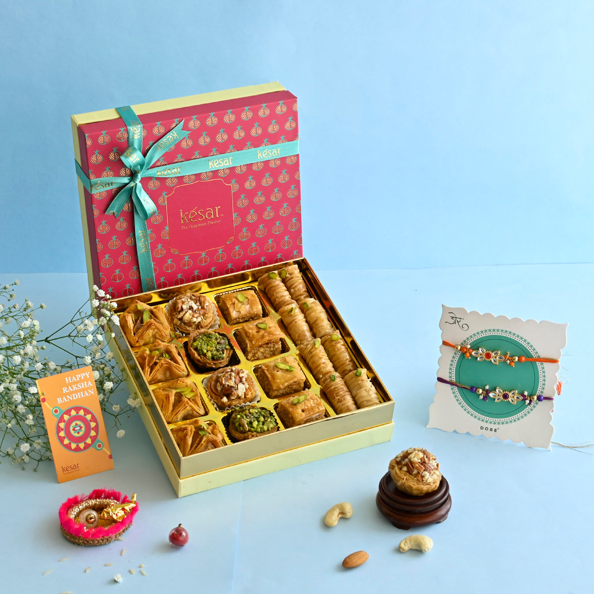 Baklawa Indulgence Box with Set of 2 Rakhi