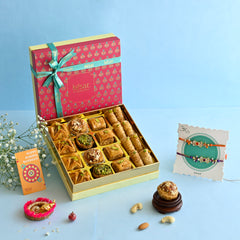 Baklawa Indulgence Box with Set of 2 Rakhi