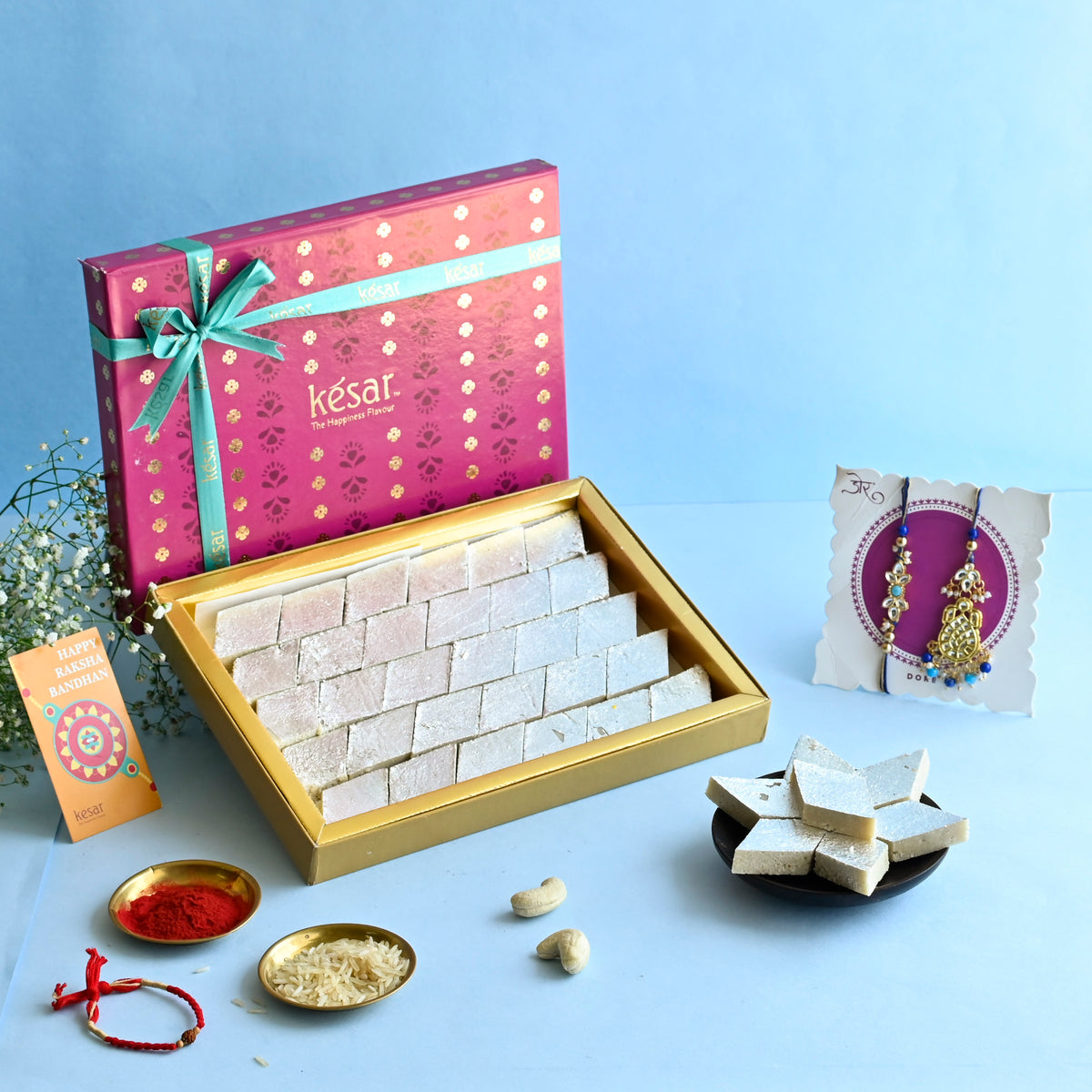 Shahi Kaju Katli Gift Box With Bhaiya Bhabhi Rakhi