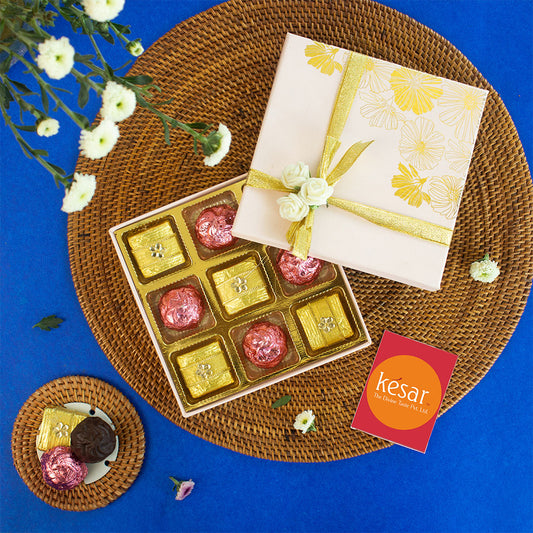 9 pc Handmade Chocolate in Pink  Gift Box