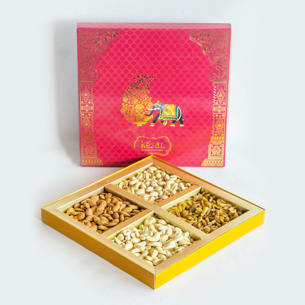 Red & Gold Premium Kesar Dryfruit Gift Box 800Gm