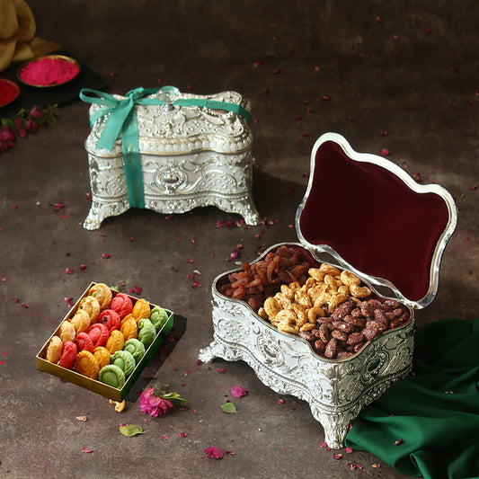 German Silver Tijori With Premium Dryfruit And Mithai