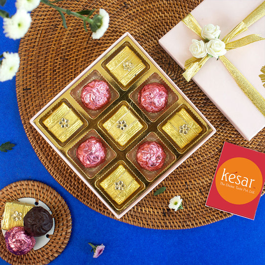 9 pc Handmade Chocolate in Pink  Gift Box